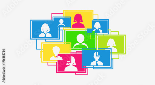 Diverse group of people icons connected visually, social network concept