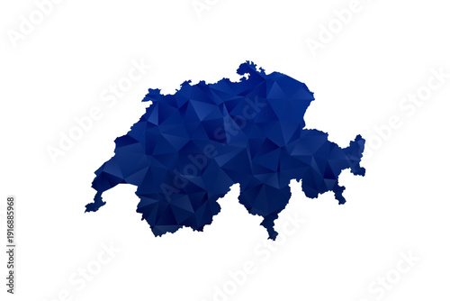 Switzerland Map - Polygon Style Vector Illustration in Dark Blue Gradient, Low Poly Geometric Design, Isolated on White Background for Infographics and Education.