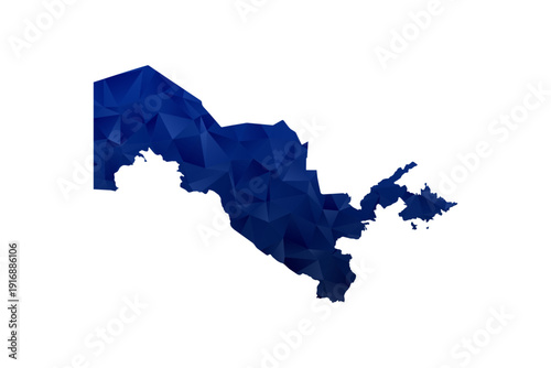 Uzbekistan Map - Polygon Style Vector Illustration in Dark Blue Gradient, Low Poly Geometric Design, Isolated on White Background for Infographics and Education.