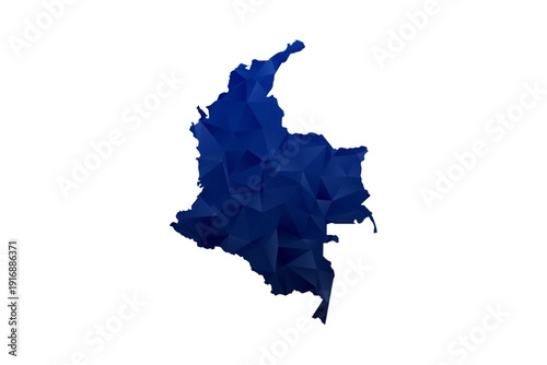Colombia Map - Polygon Style Vector Illustration in Dark Blue Gradient, Low Poly Geometric Design, Isolated on White Background for Infographics and Education.