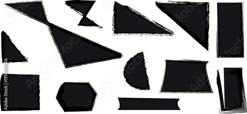 Abstract composition of black geometric shapes on white background