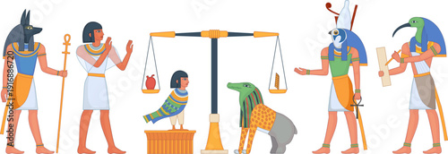 Ancient egypt religion illustration. Temple fresco drawing