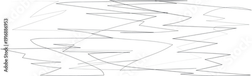 A black and white abstract image featuring a complex arrangement of zigzag lines and shapes on a plain white background with no clear subject or object