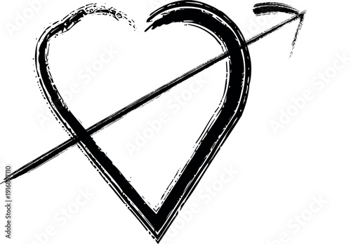 A heart pierced by an arrow symbolizing love and passion with a touch of melancholy and longing in a simple yet striking design