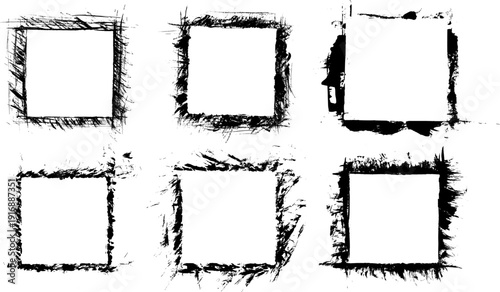 Square Frames Grunge Brush Stroke Drawing Vector Set