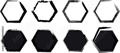 A collection of eight black coffin shapes in two rows on a white background with varying fill and outline styles