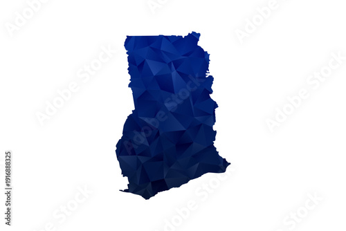 Ghana Map - Polygon Style Vector Illustration in Dark Blue Gradient, Low Poly Geometric Design, Isolated on White Background for Infographics and Education.