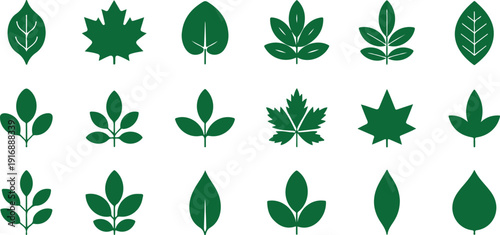 Green Leaf Outline Icon Set Nature and Eco Design Collection