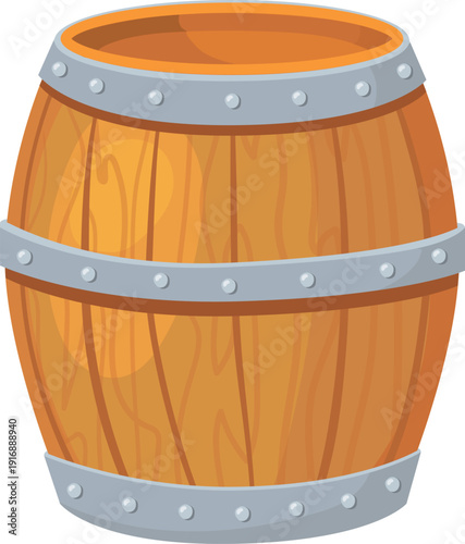 Wooden barrel cartoon icon. Old oak storage