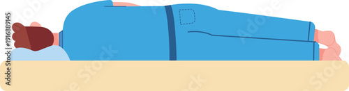 Man sleep on side. Spine pose for healthy rest