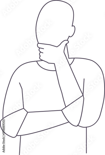 Thinking person line icon. Doubt hand gesture