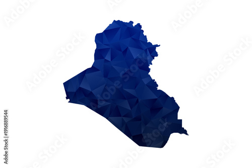 Iraq Map - Polygon Style Vector Illustration in Dark Blue Gradient, Low Poly Geometric Design, Isolated on White Background for Infographics and Education.