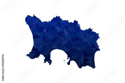 Jersey Map - Polygon Style Vector Illustration in Dark Blue Gradient, Low Poly Geometric Design, Isolated on White Background for Infographics and Education.