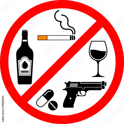 Prohibited substances and weapons warning symbol