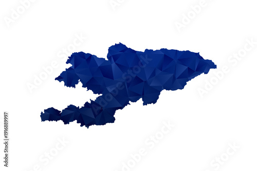 Kyrgyzstan Map - Polygon Style Vector Illustration in Dark Blue Gradient, Low Poly Geometric Design, Isolated on White Background for Infographics and Education.