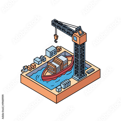 Crane Loading Cargo onto a Ship.