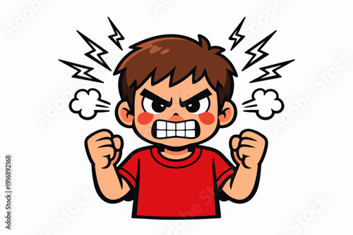 Angry boy having a tantrum, feeling furious with frustration and rage