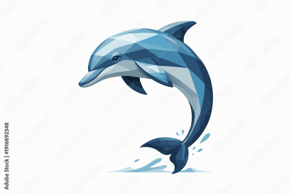 Fototapeta premium Dolphin jumping with water splash, abstract low poly geometric style illustration