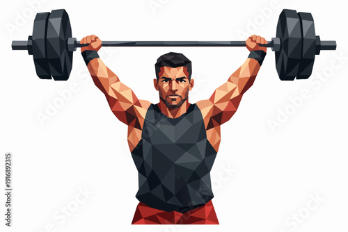 Man with strong physique performing an overhead press, depicting determination and power