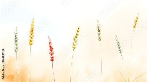 Flax, hand-painted watercolor set, vector clipping paths included