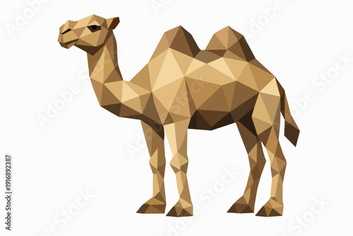 Low poly camel creating geometric animal art with two humps