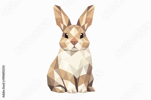Low poly rabbit illustration with geometric design and brown and white colors