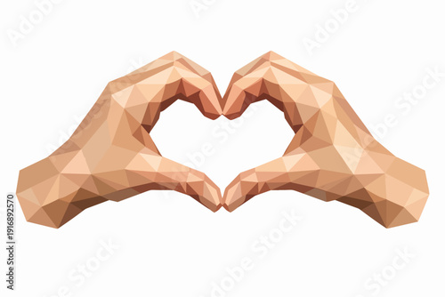 Low poly human hands making a heart shape on a white background