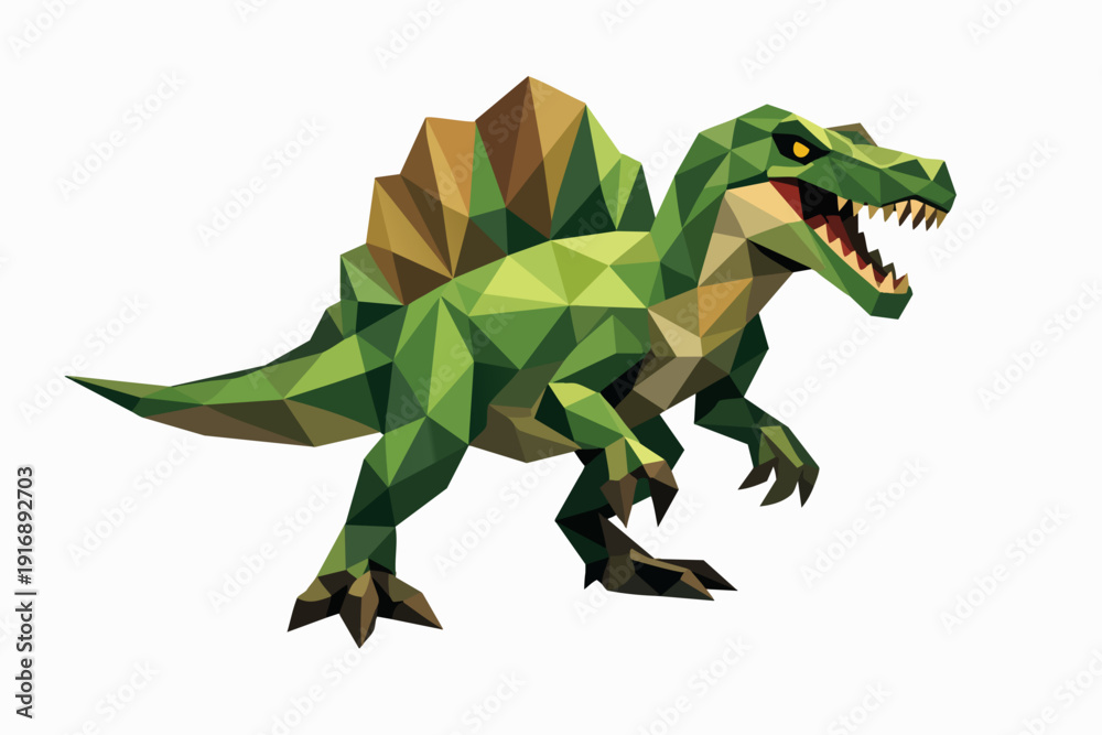 Fototapeta premium Low poly spinosaurus depicting a geometric prehistoric dinosaur predator
