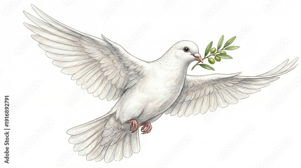Obraz premium A dove of peace with an olive branch in its beak, representing hope and harmony