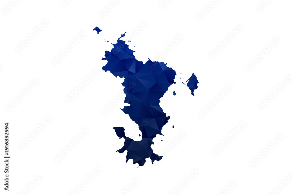 Fototapeta premium Mayotte Map - Polygon Style Vector Illustration in Dark Blue Gradient, Low Poly Geometric Design, Isolated on White Background for Infographics and Education.
