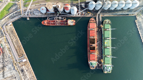 Tablou pe pânză Grain vessels docked at the harbor