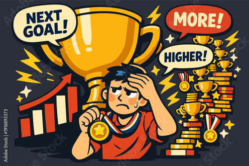 Stressed winner feeling overwhelmed by high expectations and extreme pressure for more success