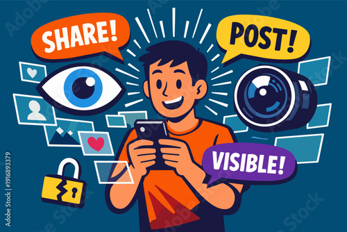 Man posting content on social media creating privacy and data security concerns