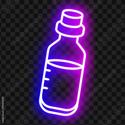 Neon Bottle Illustration, Glowing Beverage Container Design Element