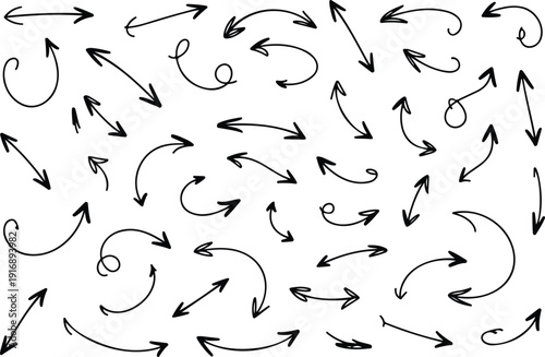 Hand drawn doodle arrow set with various curved and straight pointers for business presentation and design use