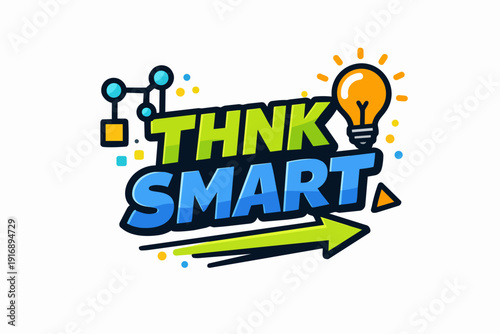 Think smart creativity concept with glowing light bulb and innovative ideas logo