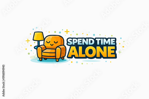 Solitude and self-care concept with comfortable armchair and lamp illustration