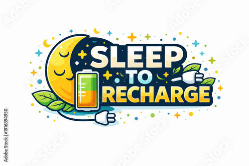 Sleep to recharge concept with moon and battery, finding energy for wellness