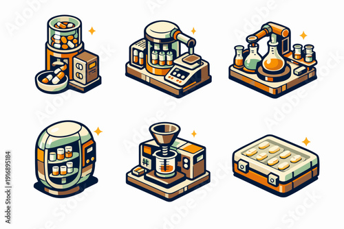 Pharmaceutical industry manufacturing and production process automation set