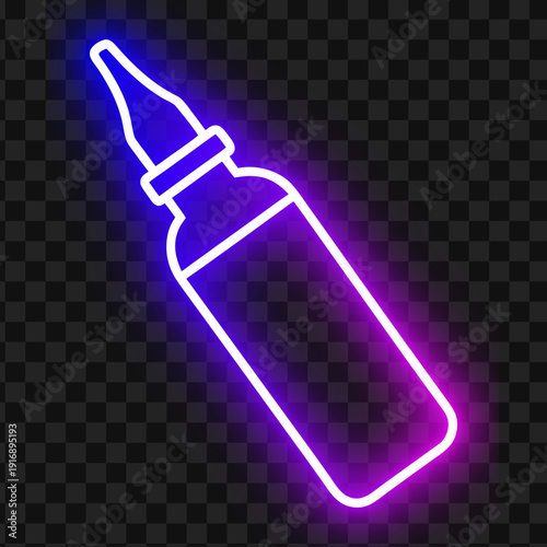 Neon Dropper Bottle Icon, Liquid Dispenser Illustration, Pharmaceutical Design