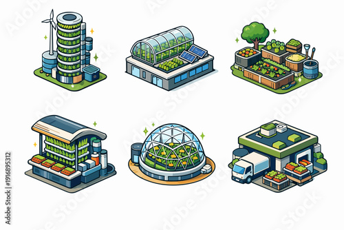 Urban farming development set, showing sustainable agriculture and food production
