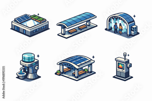 Sustainable city infrastructure elements with solar power and ecological design
