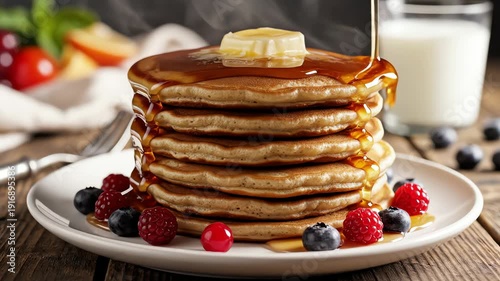 Wallpaper Mural Stack of pancakes with syrup and butter on white plate Torontodigital.ca