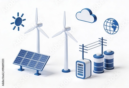 Renewable energy solutions featuring solar panels wind turbines and energy storage systems demonstrating sustainability innovation and digital connectivity
