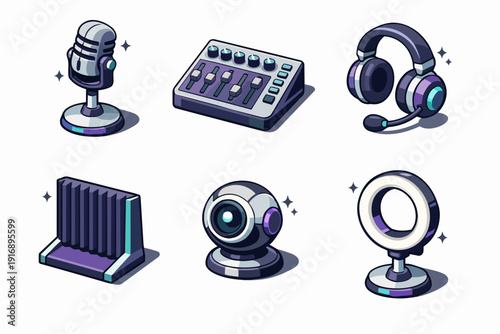 Streaming equipment set including microphone, mixer, and webcam for content creation