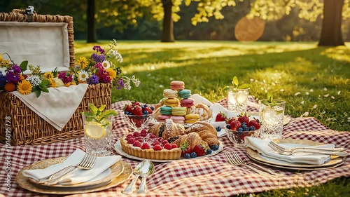 Wallpaper Mural Picnic table spread with assorted food and drinks outdoors on a sunny day Torontodigital.ca