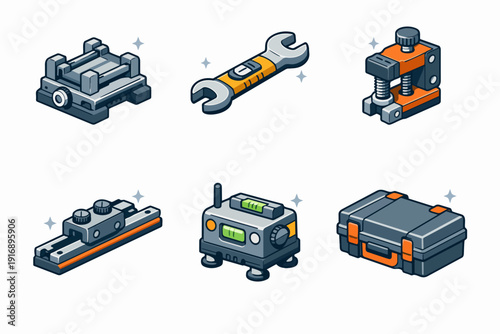 Collection of technical equipment, machinery parts, and professional repair instruments