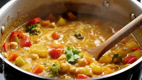 Wallpaper Mural Vegetable curry preparation with coconut milk in a cooking pot Torontodigital.ca