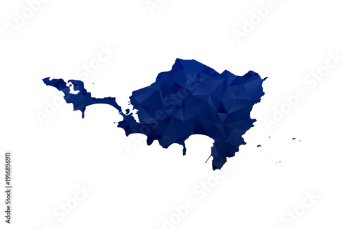 Sint Maarten Map - Polygon Style Vector Illustration in Dark Blue Gradient, Low Poly Geometric Design, Isolated on White Background for Infographics and Education.