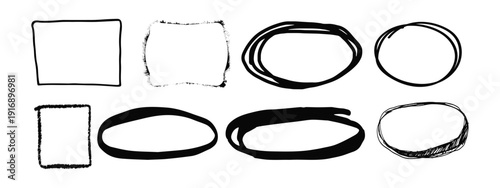 Hand drawn texture doodle shapes. Vector ink illustration. Crayon chalk charcoal pastel stroke square circle oval ellipse collection. 